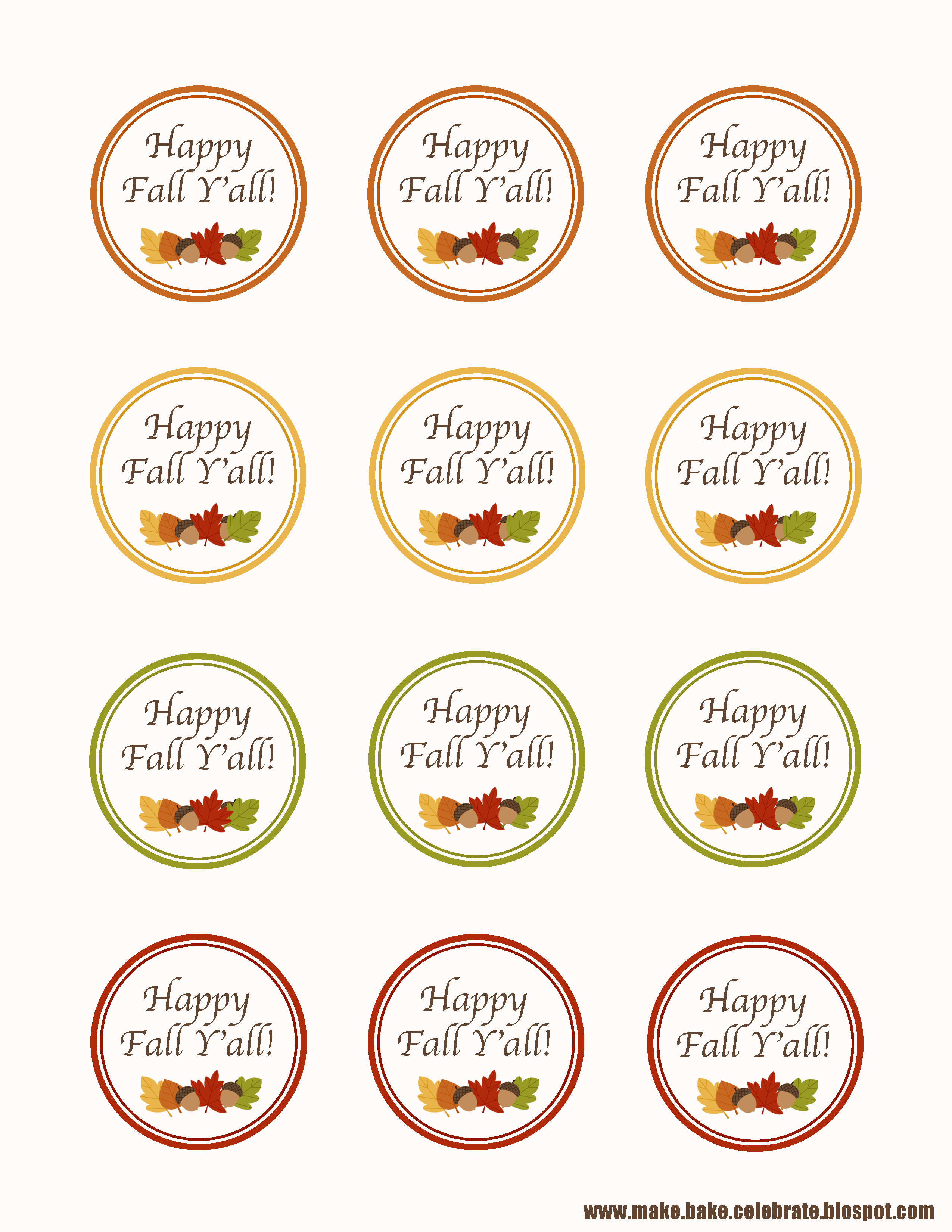 Acorn Candy Kisses with Fall Gift Tag Printable Happy Fall, Gift Tags