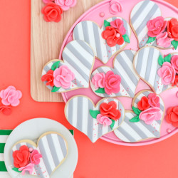 Striped Fondant + Floral Heart Cookies